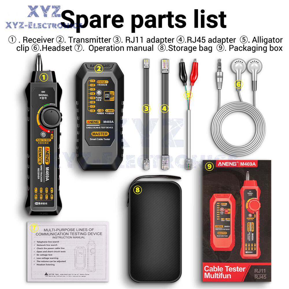 ANENG M469A Multifunctional Network Cable Tracker Networking Analyzer RJ45 RJ11