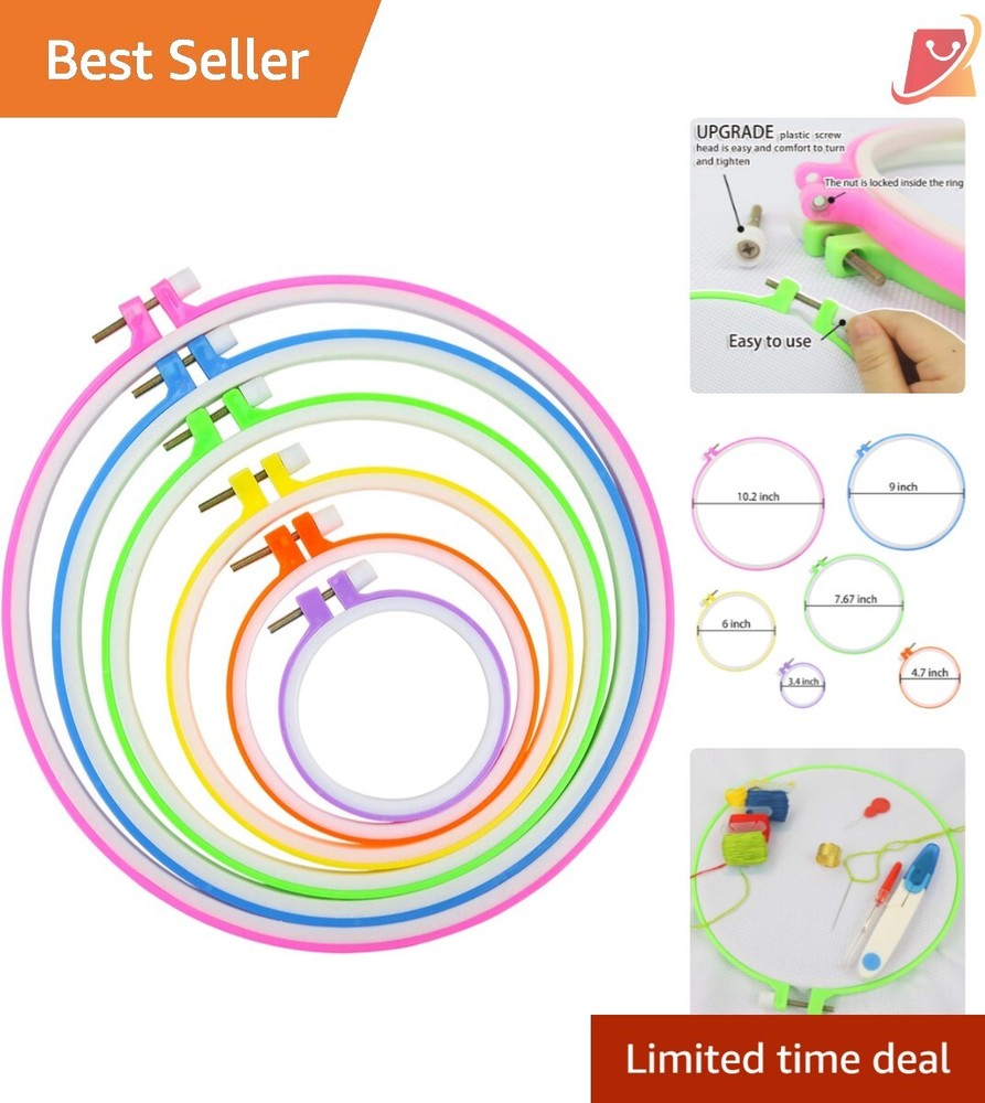 Adjustable Plastic Embroidery Hoop Set - 6 Multicolor Sizes for Easy Crafting