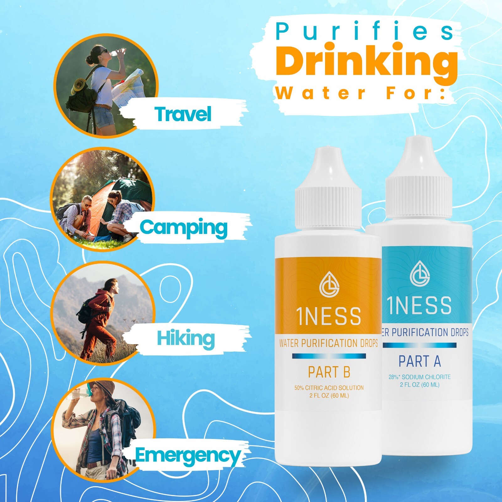 1ness Water Treatment Drops - BPA-Free Plastic Bottles - 2oz Kit (CitricKit)