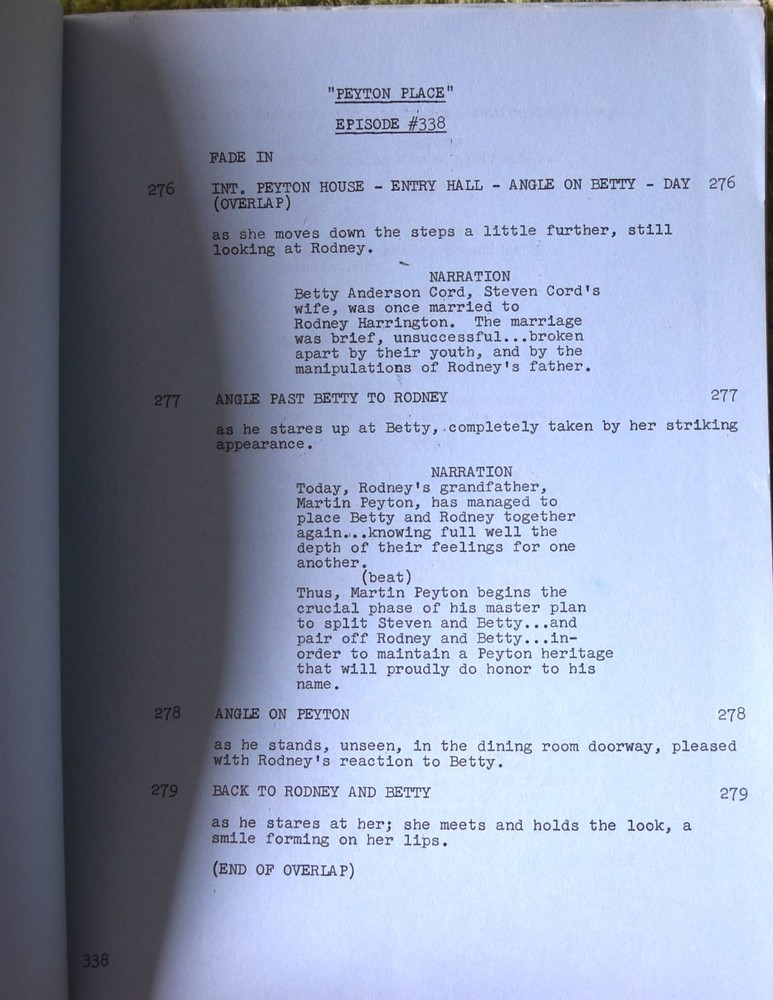 1967 Peyton Place Episode# 338 Shooting Final Original Screenplay Script