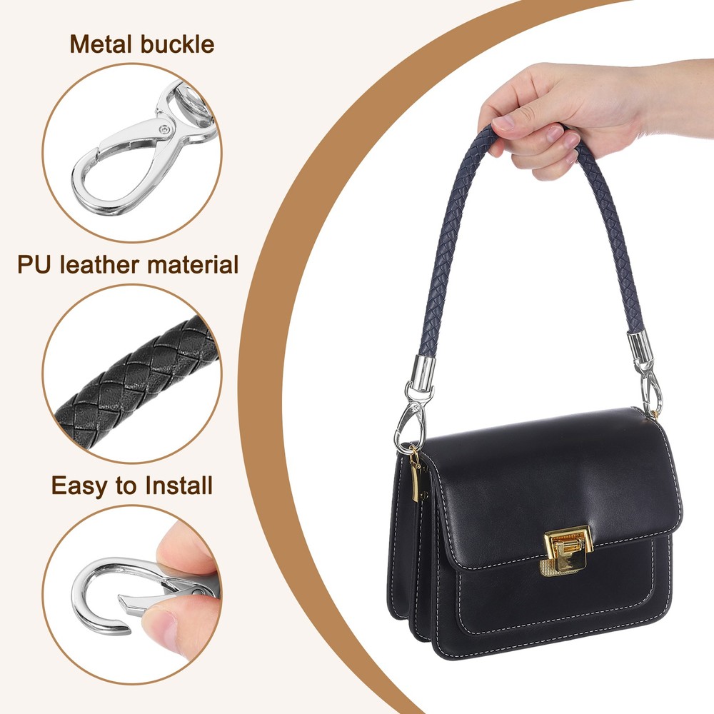 2Pcs 60cm Short Leather PU Braided Purse Replacement (Black, Silver)