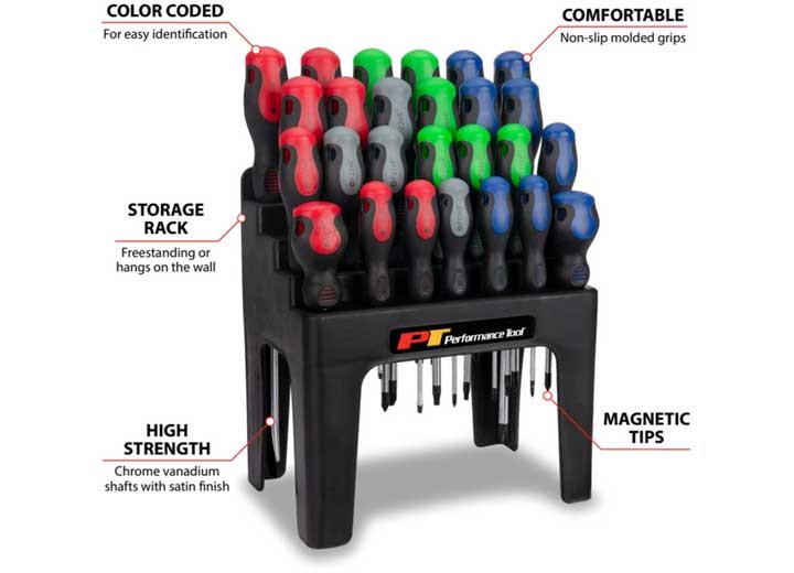 Performance Tool W1738 26pc Screwdriver Set w/Rack