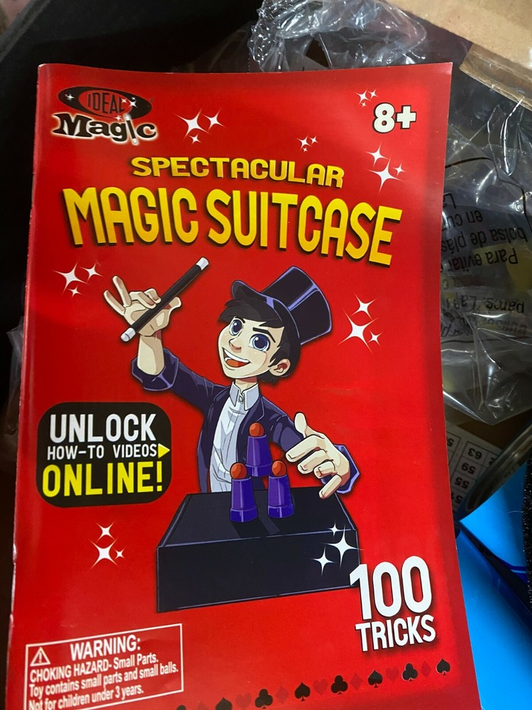 Vtg Ideal Magic Suitcase with Instruction Booklet & Props & Tricks Hat & More