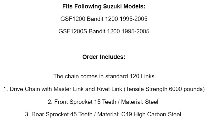 Drive Chain & Sprockets Fits SUZUKI GSF1200 GSF1200S Bandit 1200 1995-2005