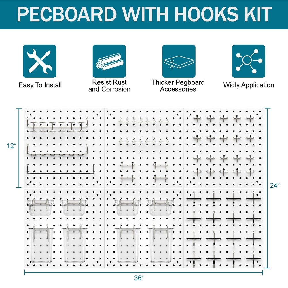 Peg Board Kit Accessory Hook Bin Wall Organizer Office Craft Display 129 White