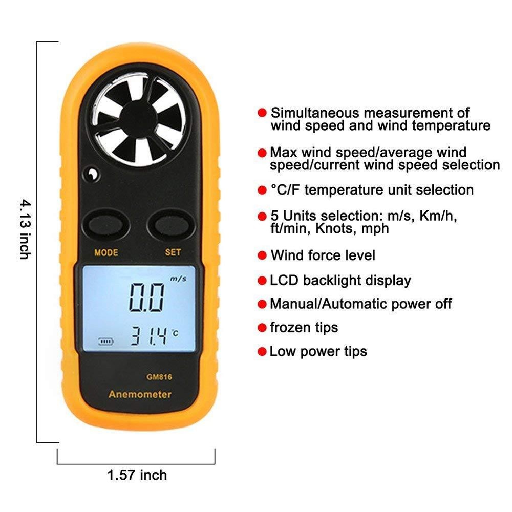 GM816 Digital Handheld Anemometer Wind Speed Meter Thermometer Sailing LCD