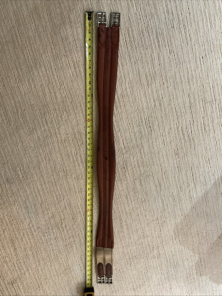 English Brown Leather Saddle Girth, Size 46, Elastic End, EUC