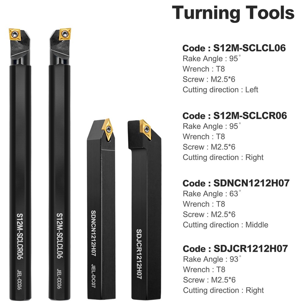 7PCS 1/2" Indexable Carbide Lathe Cutting Tools Inserts Turning Grooving Boring