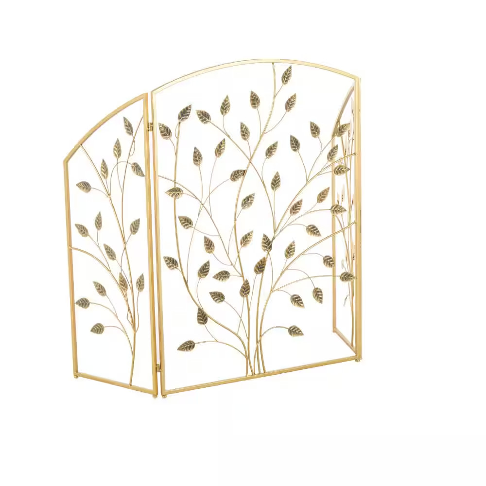 Gold Metal Leaf Foldable 3-Panel Fireplace Screen