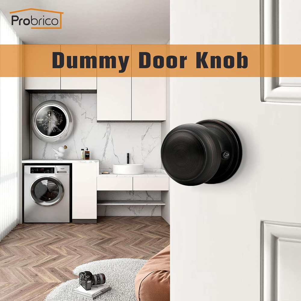 Flat Ball Single Dummy Door Knobs Non-Turning Interior Door Handles, Oil Rubbed