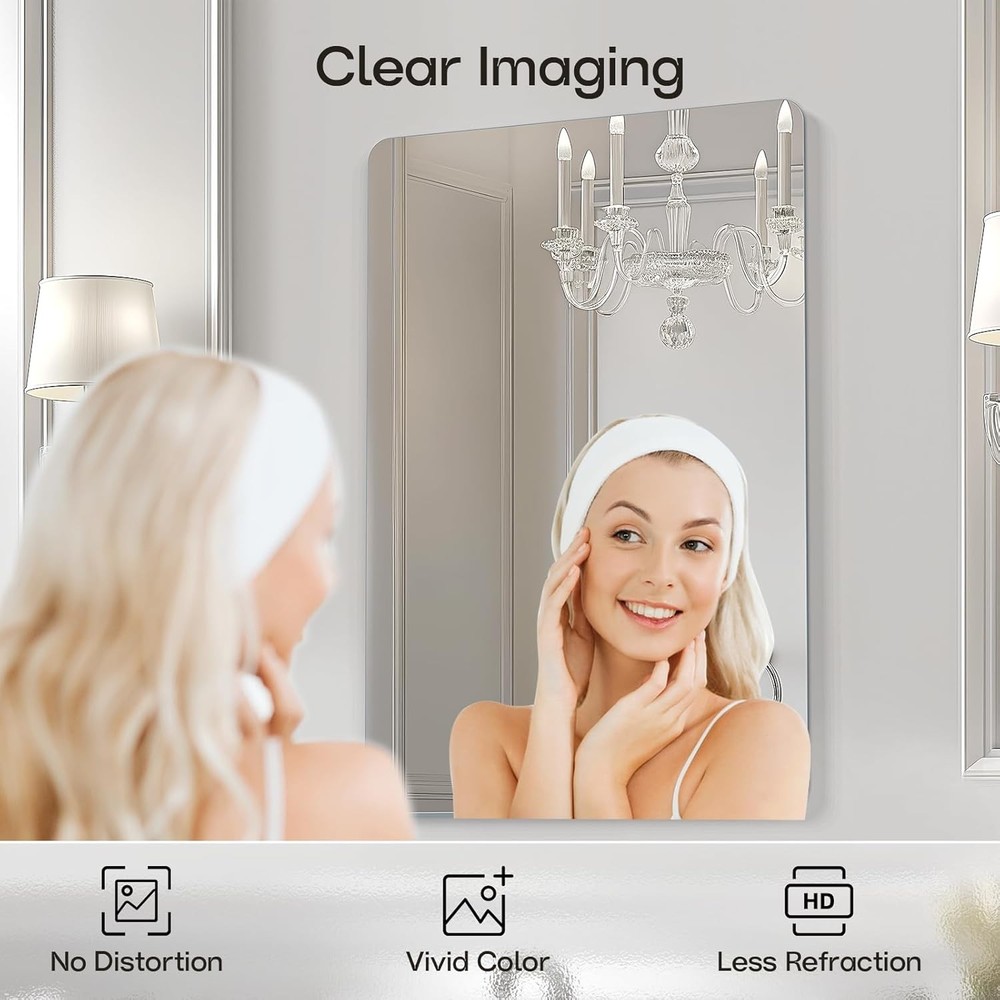 USHOWER 24x36" Frameless Bathroom Mirror Rectangle Wall Vanity Mirror Tempered