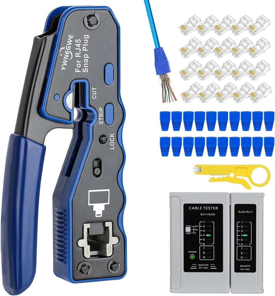 Durable RJ45 Crimp Tool with Pass Thru Function & Heavy-Duty Steel Construction