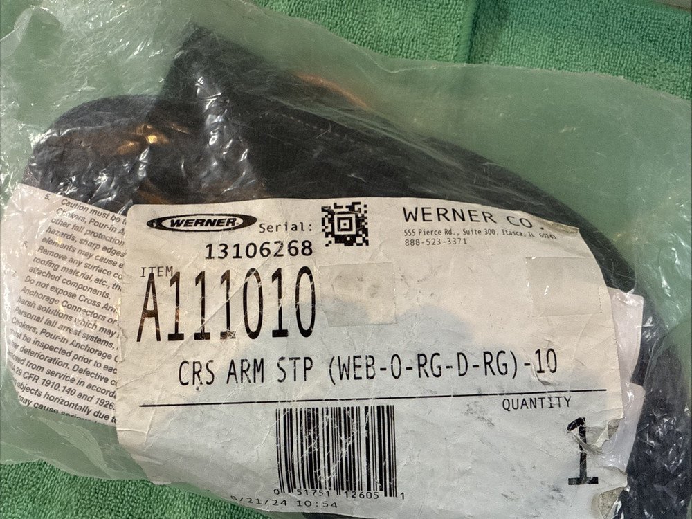NEW Werner A111010 10' Polyester Webbing Cross Arm Strap (Web, O-Ring, D-Ring)