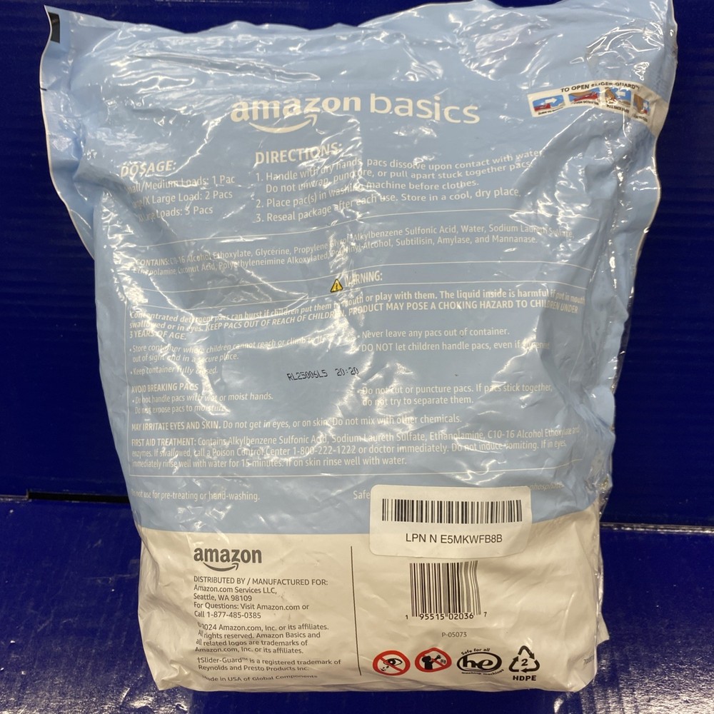 Amazon Basics Laundry Detergent Pacs Hypoallergenic 100 PCs -Damaged Pack