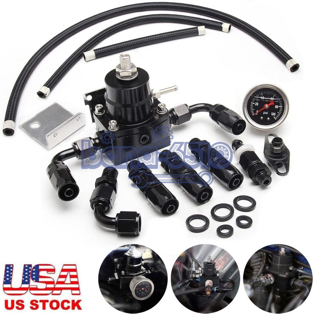 Adjustable Fuel Pressure Regulator Kit Oil Gauge -6AN Black US
