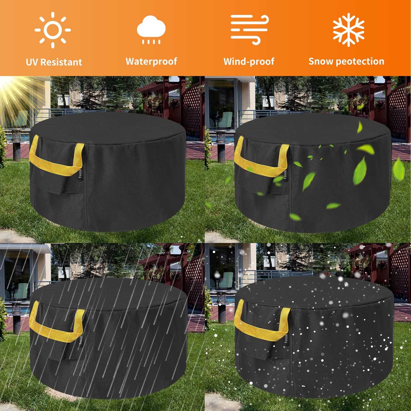 Fire Pit Cover Round - Waterproof 600D Heavy Duty Round Patio Fire Bowl Cover