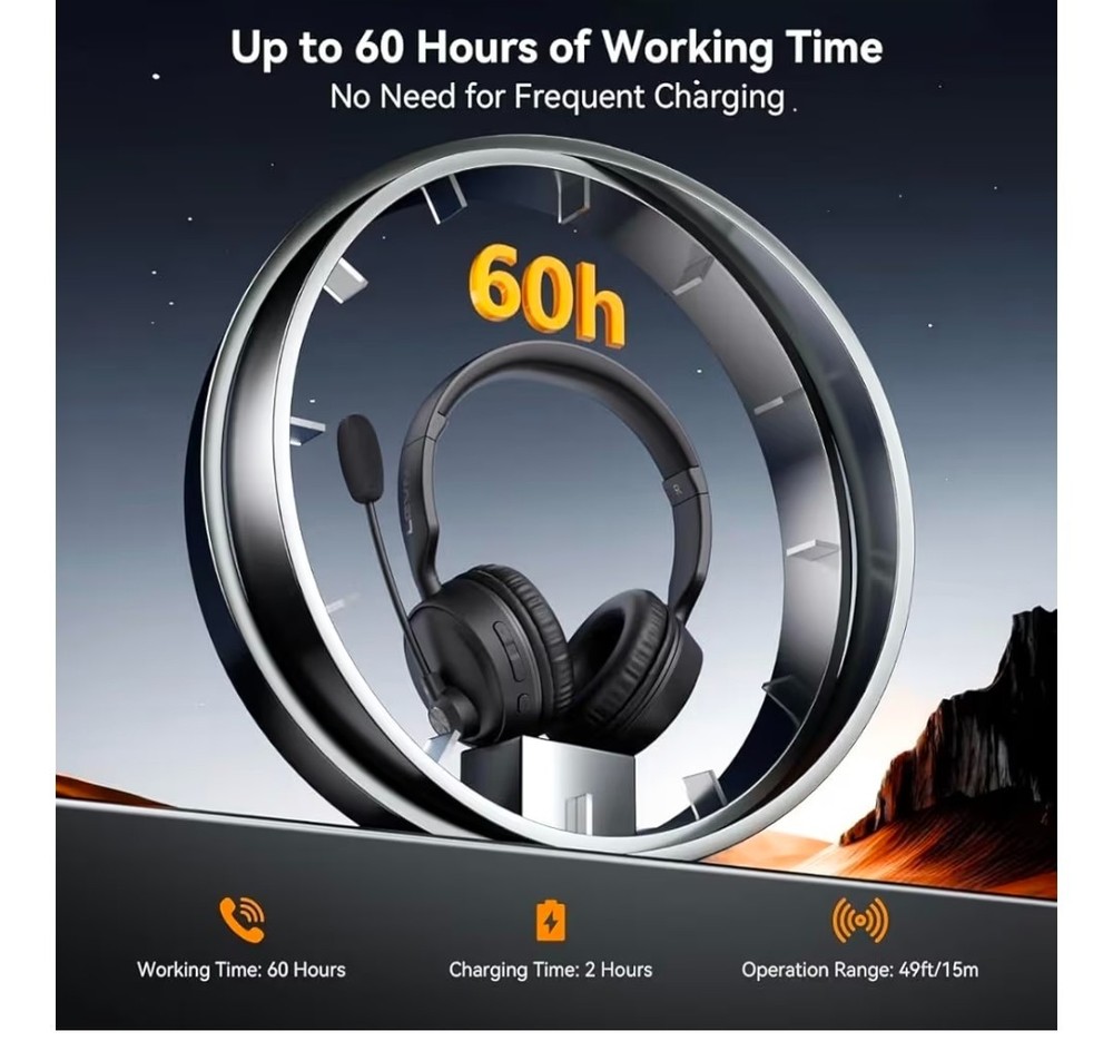 LEVN Bluetooth Headset with Microphone Dual Connection