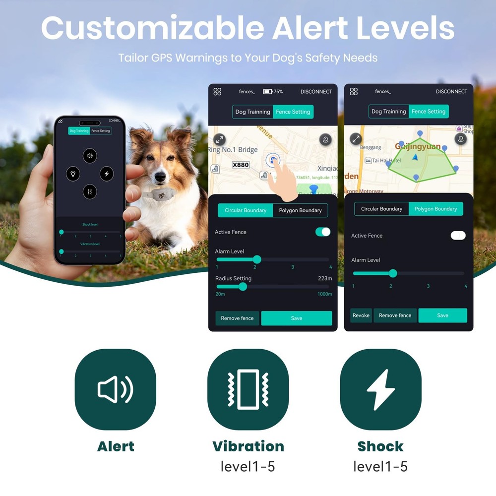 GPS Dog Collar with Wireless Electronic Boundary & Training – No Subscription...
