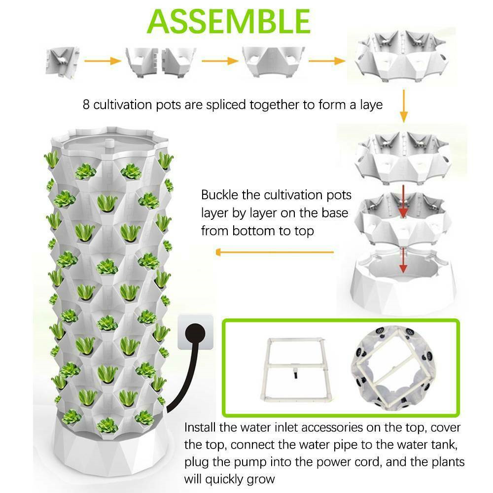 110V 80 Pots Vertical Hydroponic Tower Systems Set Garden Growing Machine US