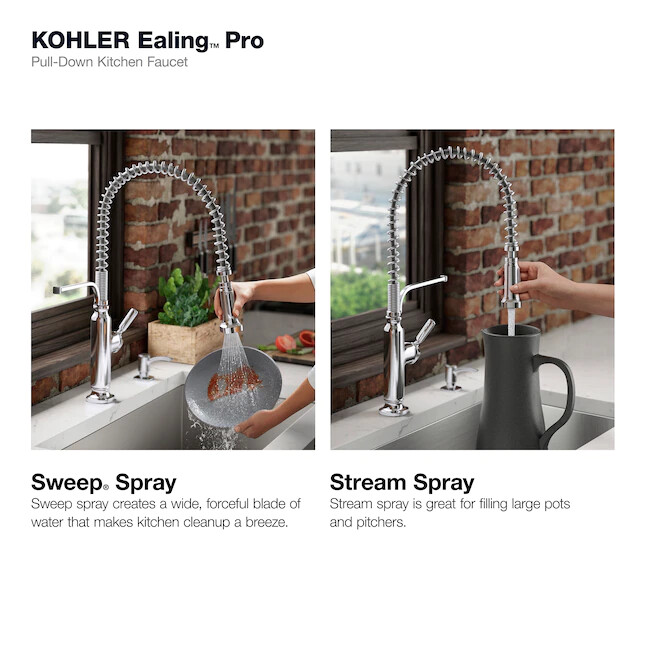KOHLER Ealing Chrome Single Handle High-arc Kitchen Faucet w/Sprayer Function