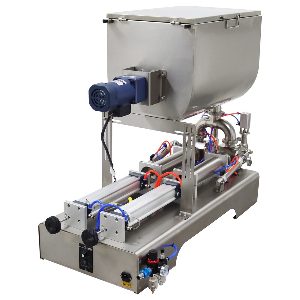 Paste Liquid Filling Machine w/Horizontal Mixing Hopper 2 Nozzle 100-1000ml 110V
