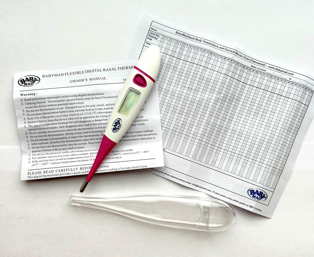 10 x OVULATION PREDICTOR TEST TESTS KIT & 1 x BASAL BBT THERMOMETER CHART + CASE