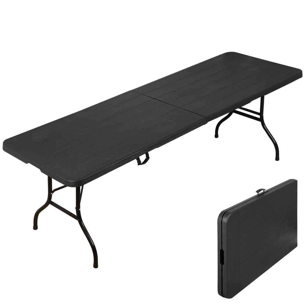 8FT Portable Folding Table Fold-in-Half Plastic Table for Dining Picnic Black