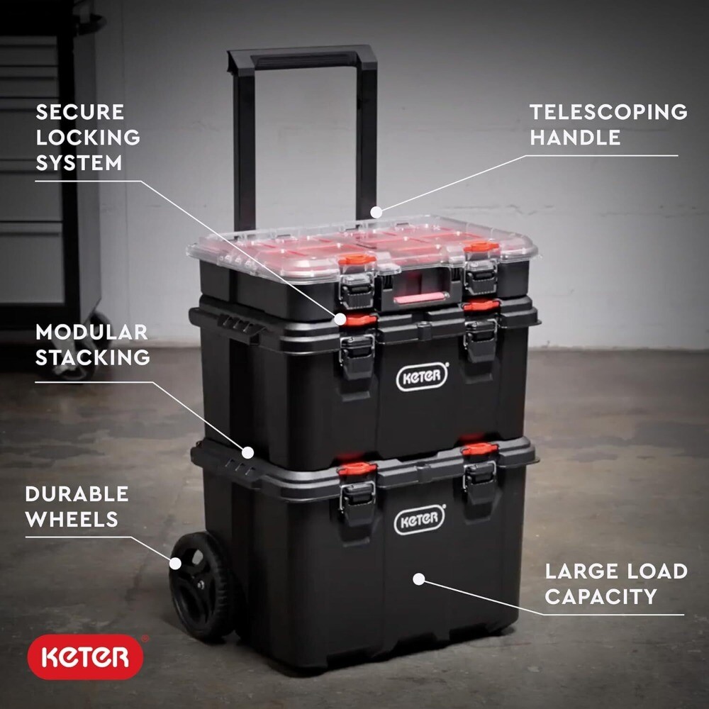 Keter Stack-n-Roll Modular Tools Organizer for Garage Storage and DIY, NEW..