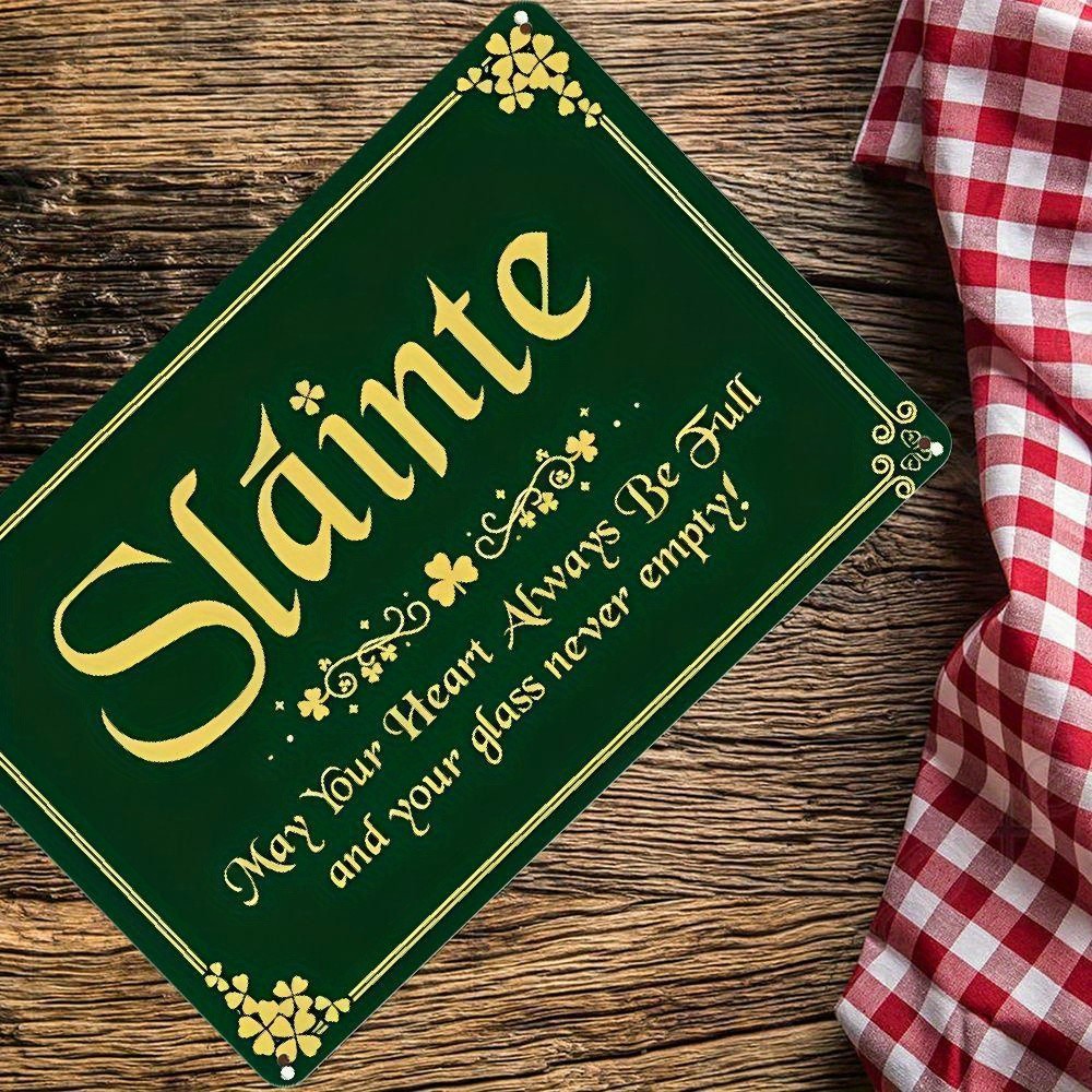Green Gold Slainte Metal Sign Irish Blessing Gift For Pub Or Home Bar Decoration