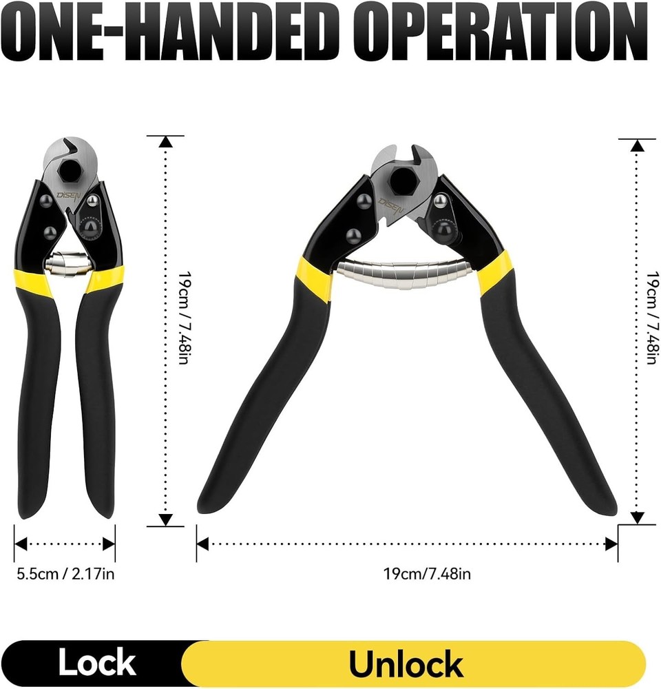 Ergonomic Cable Cutter with Spring-Loaded Action - Includes 6 Crimping Sleeves