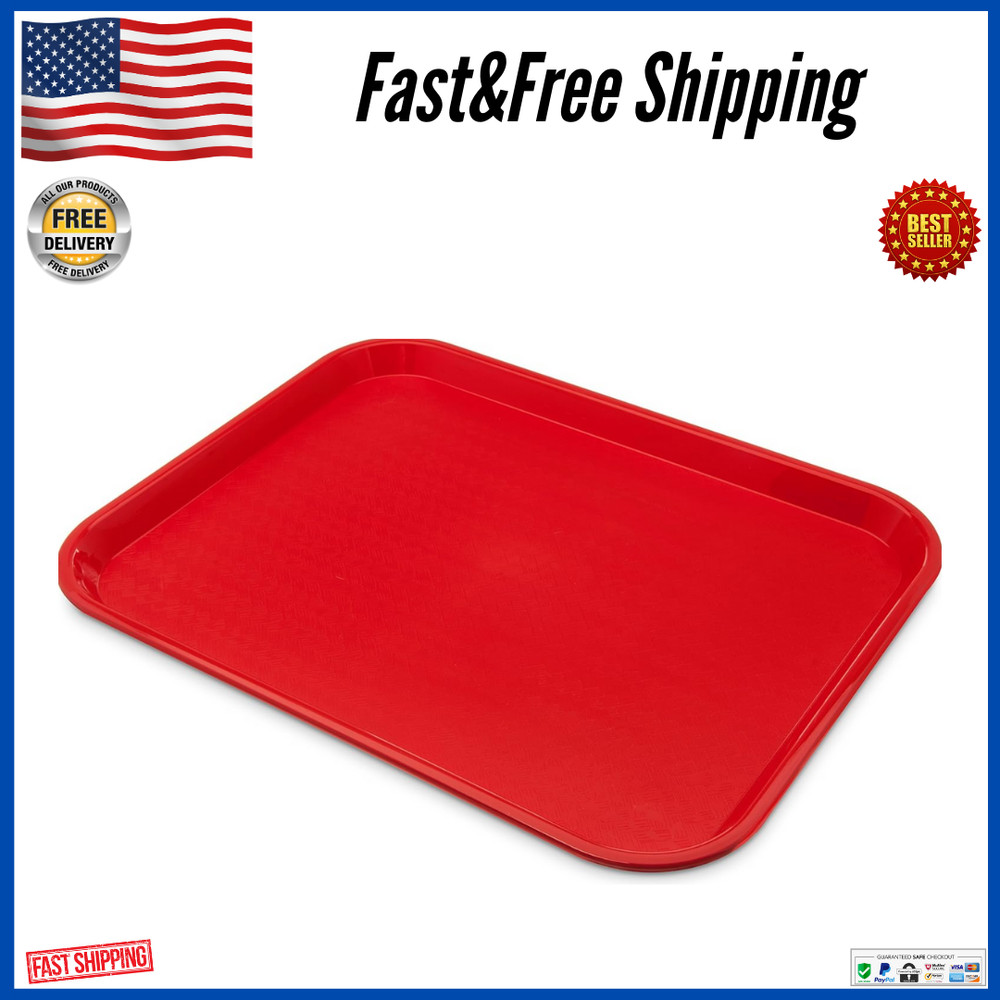 Shatter-Resistant Plastic Cafeteria Fast Food Tray, 14" x 18" - Red, Rectangular