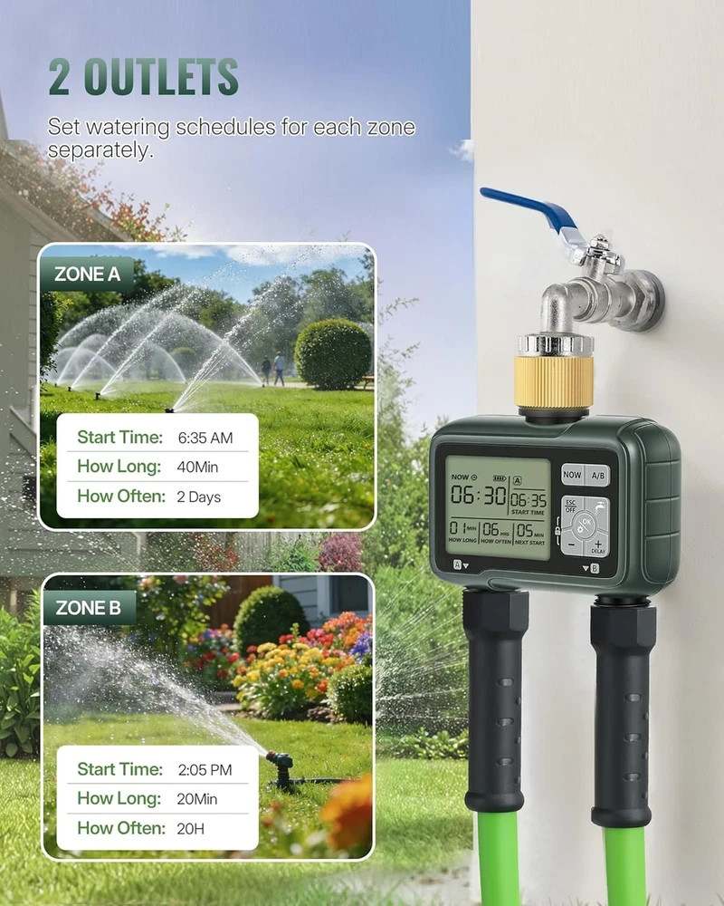 2 Zone Brass Sprinkler Timer, Garden Hose Timer, Automatic Irrigation System, Pr
