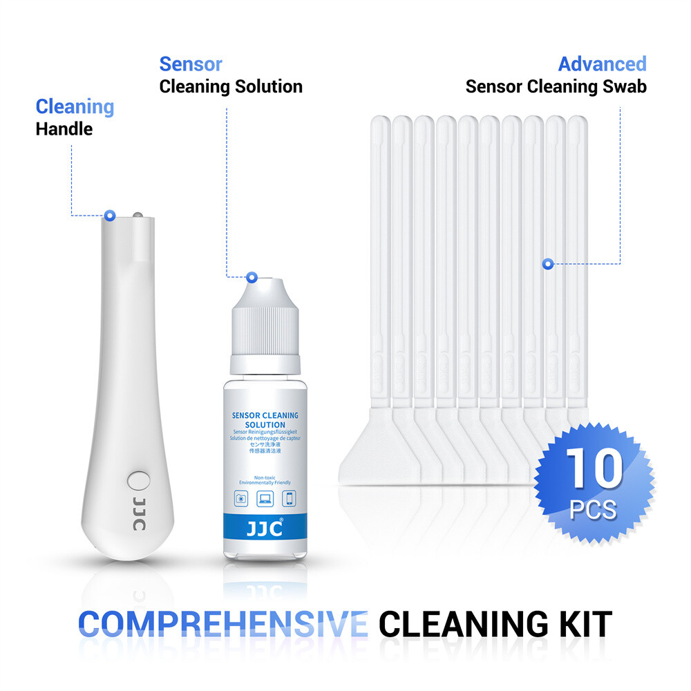 JJC 10pcs Full Frame Sensor Cleaning Swab Kit Solution with Handle Light Camera