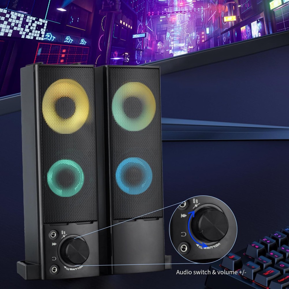 Wired Computer Speakers Designed for Desktop Devices USB Plug-and-Play Clear ...