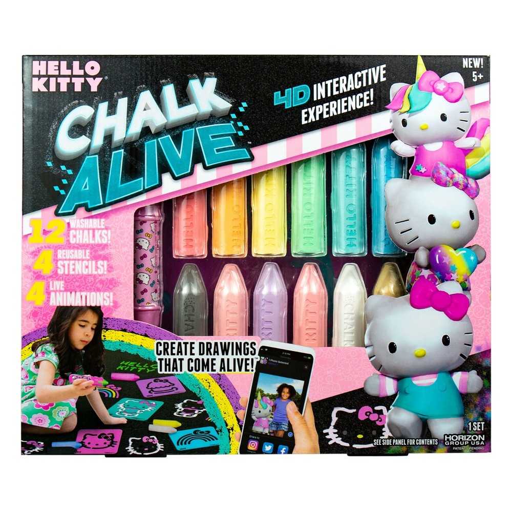 Hello Kitty Chalk Alive 4D Interactive Chalk Art 4 Stencils 12 Chalks NIB