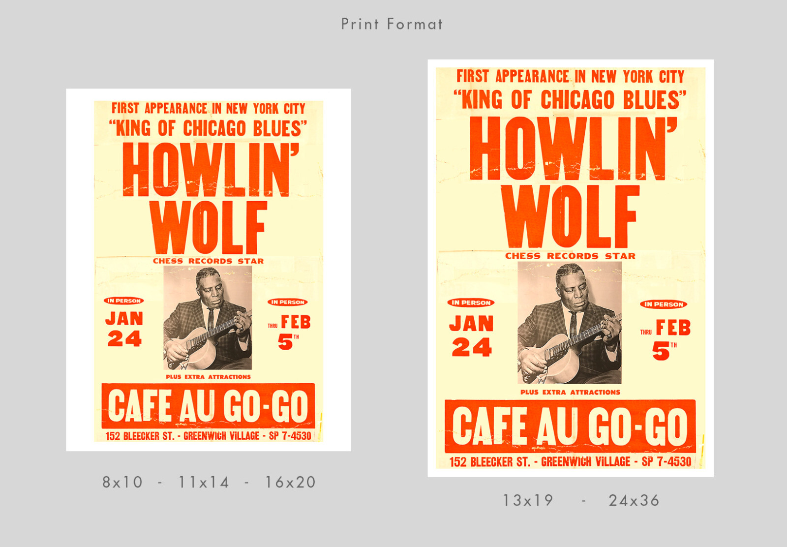 Howlin' Wolf at Cafe Au Go-Go, Greenwich Village concert poster print