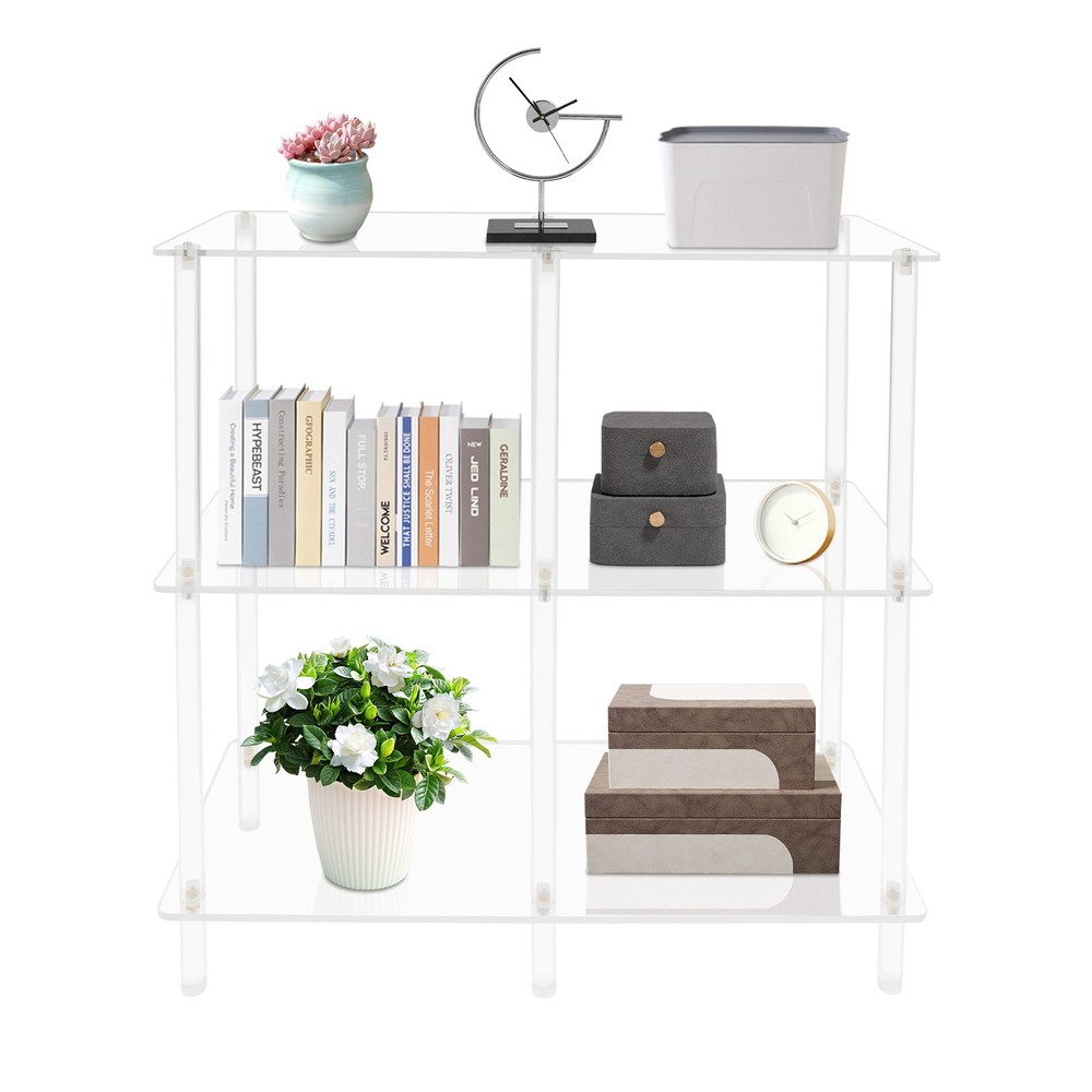 Acrylic Table, Small Entryway Table with Open Shelves, Clear Entry Table