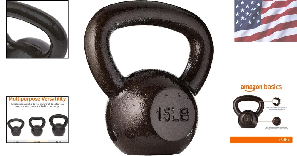 Solid Cast Iron Kettlebell 15 lbs - Portable & Reliable for Resistance Training