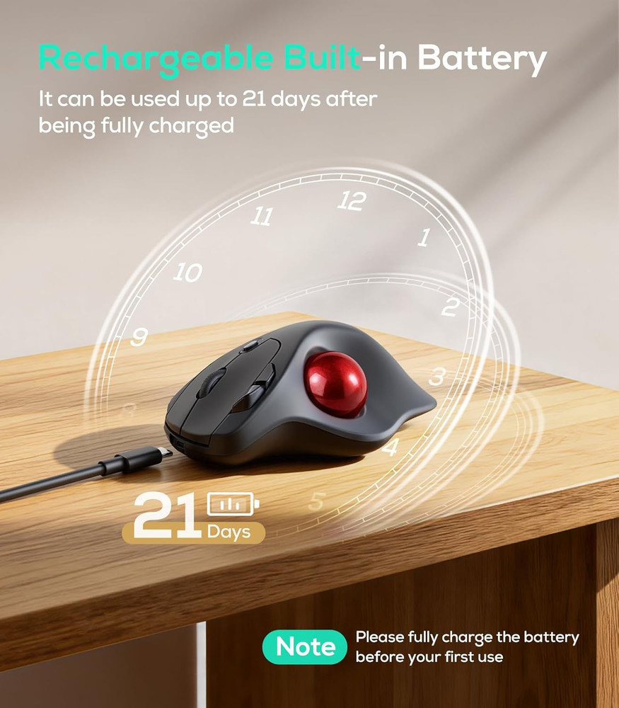 Nulea M511 Wireless Trackball Mouse, Rechargeable Ergonomic Thumb-Control Mouse