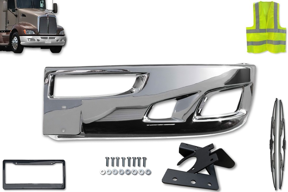 Chrome Bumper Extension Corner Left (Driver Side) + Bracket Kenworth T660