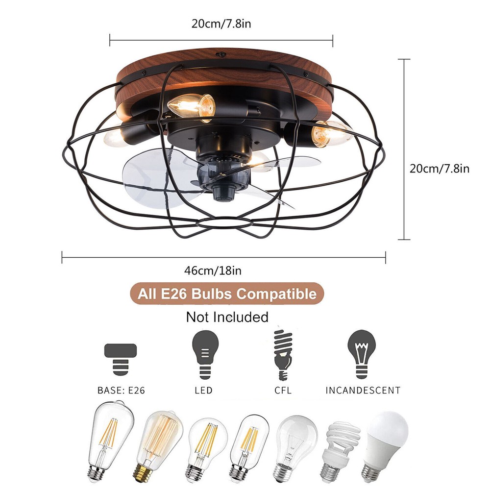 Low Profile Caged Ceiling Fans with Lights and Remote, Flush Mount Ceiling Fan
