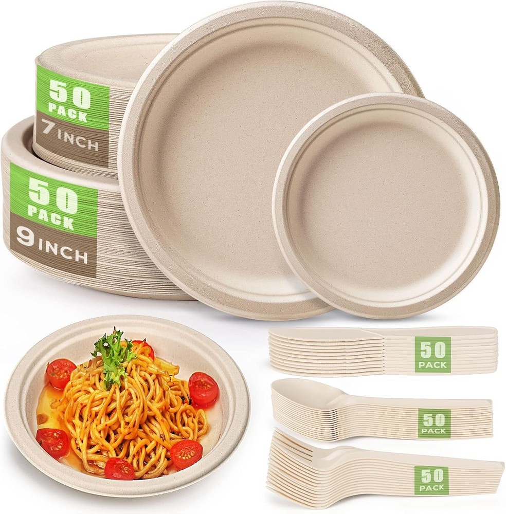 zond Disposable Paper Plates Set, postable Plate Srcane Utensils