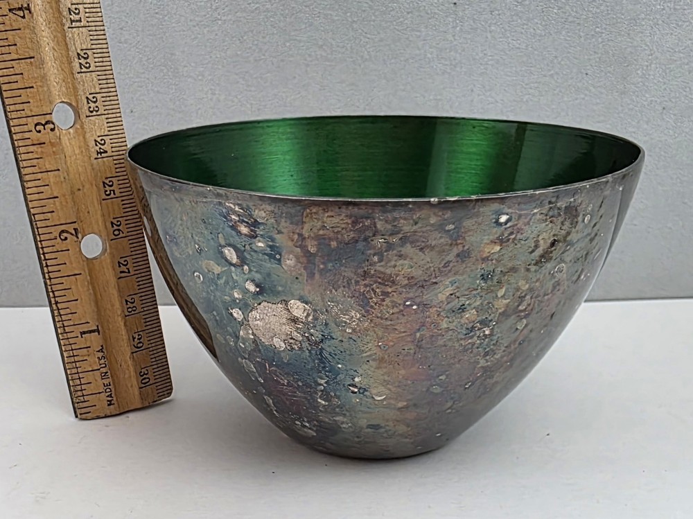 Vintage E. Dragsted Silver Plated Green Enamel Bowl - Denmark