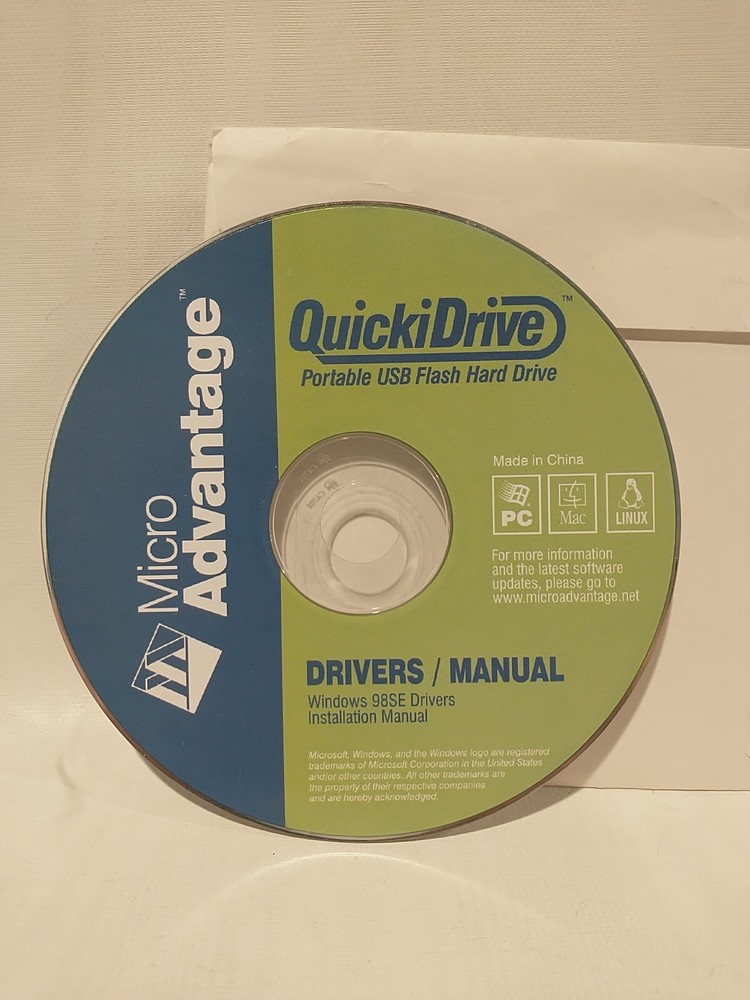 Micro Advantage QuickiDrive Portable USB Flash Drive 98SE Drivers/Manual CD-ROM