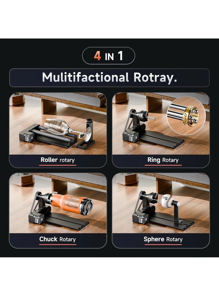 4-in-1 Laser Rotary Roller for Engraving Cylindrical Spherical & Ring Objects