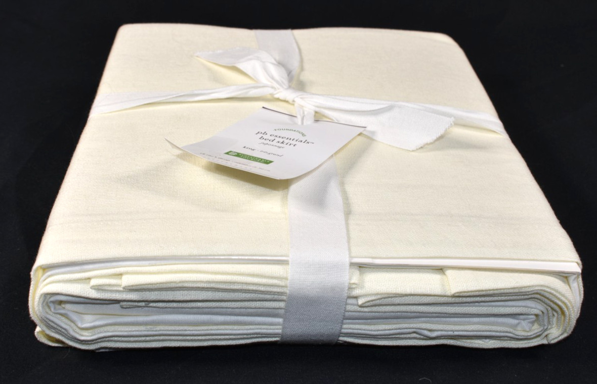 Pottery Barn Essential Linen Cotton King Bed Skirt Ivory 14" Drop NEW