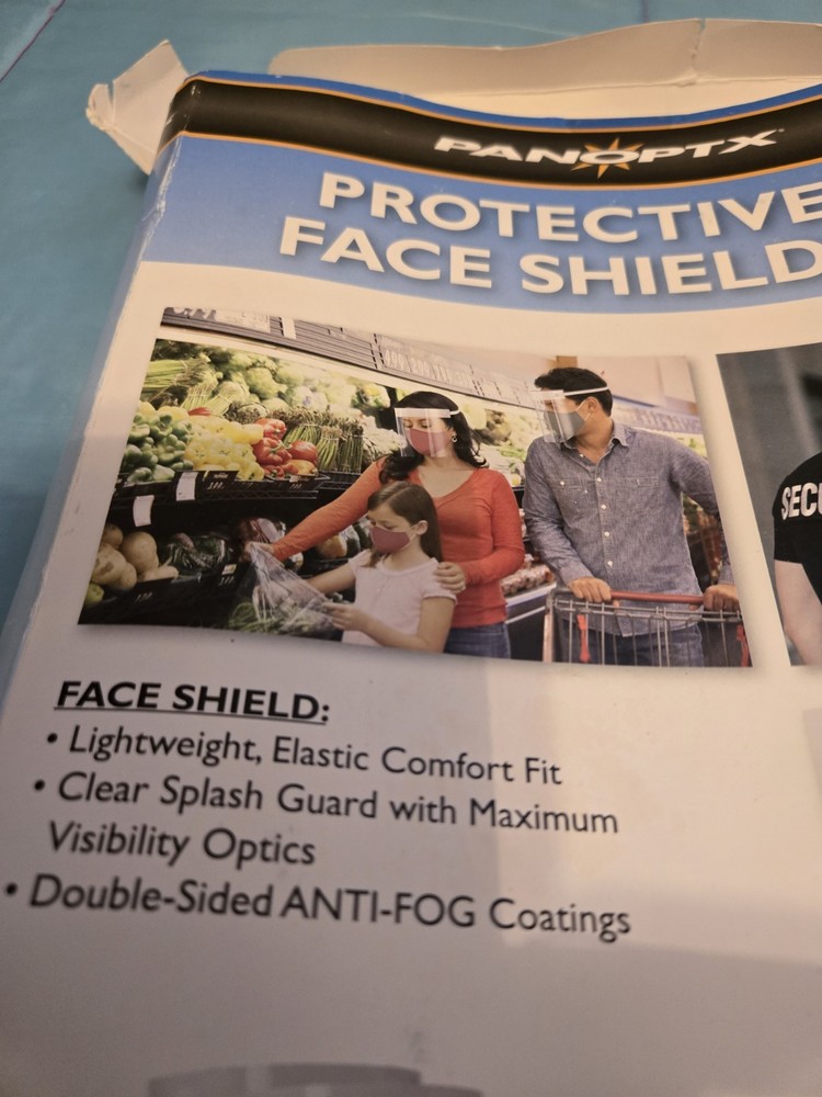 Protective Face Shields by Panoptx - 4 Shields per Box - Lightweight, Elastic