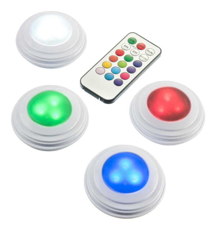 CLEARANCE 4 Pc Color Changing Puck Light Set Remote Control Wireless Light Show