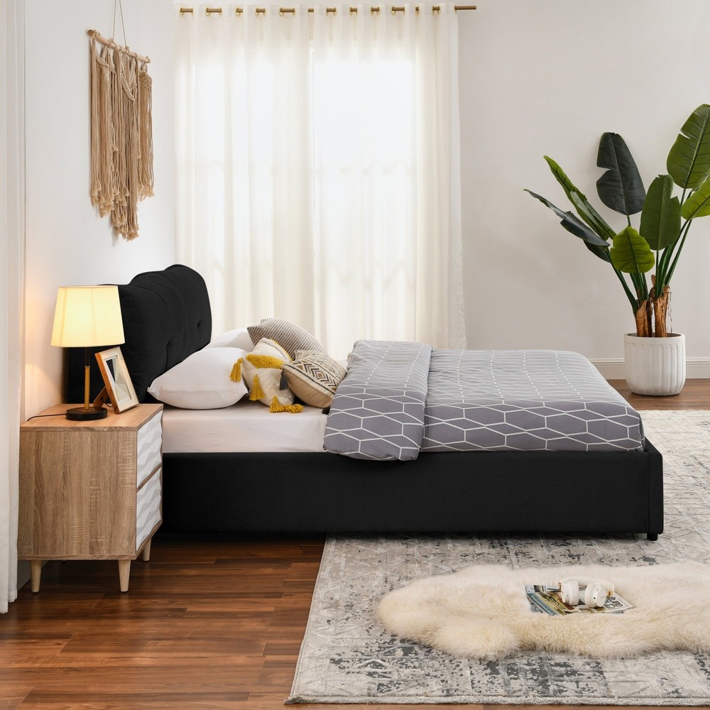 Queen/King Size Upholstered Platform Bed Frame w/ Hydraulic Storage System