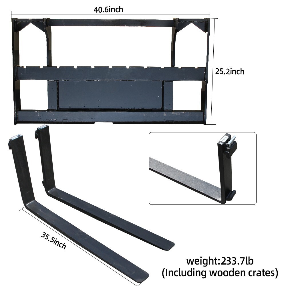 Mini Skid Steer Equuipment 500lbs 35.5" Pallet Fork Tool Industrial Handling